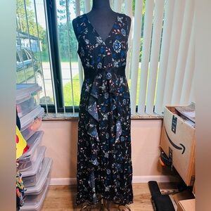 Little Mistress Sleeveless Black Floral Maxi Dress Size 10